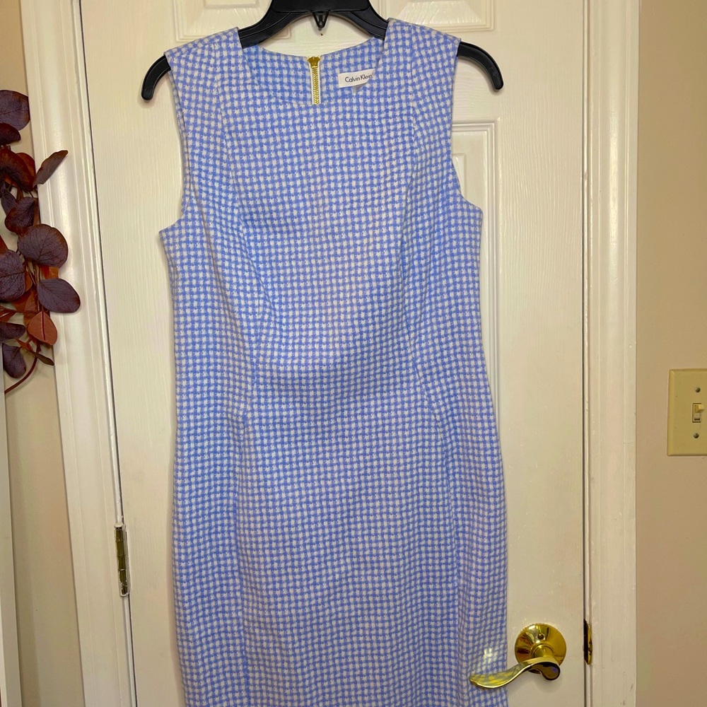 Calvin Klein Blue Gingham Sheath Dress Size 10